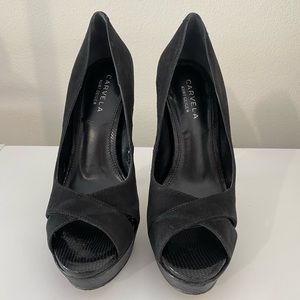 Kurt Geiger Carvela “Adriana” Black Suede heels, Size 38 EU/Size 7.5 US